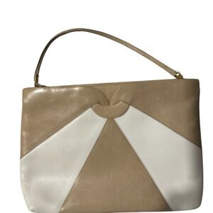 Salvatore Ferragamo Tan and White leather shoulder bag vintage gold hardware ne